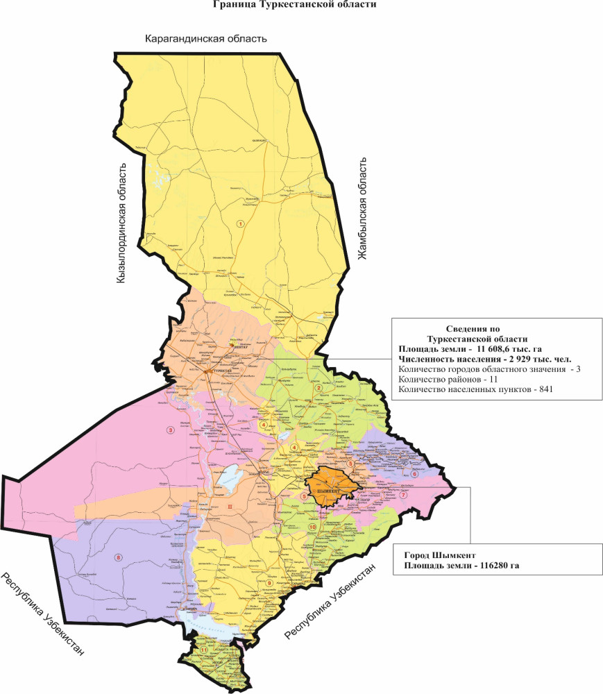 Карта туркестанской области казахстана
